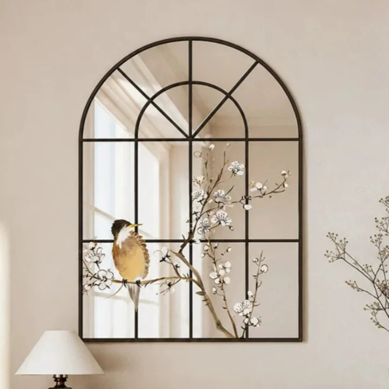 miroir mural noir branches fleuries oiseaux classique suspendu opaque 30x40cm 60x80cm 90x120cm
