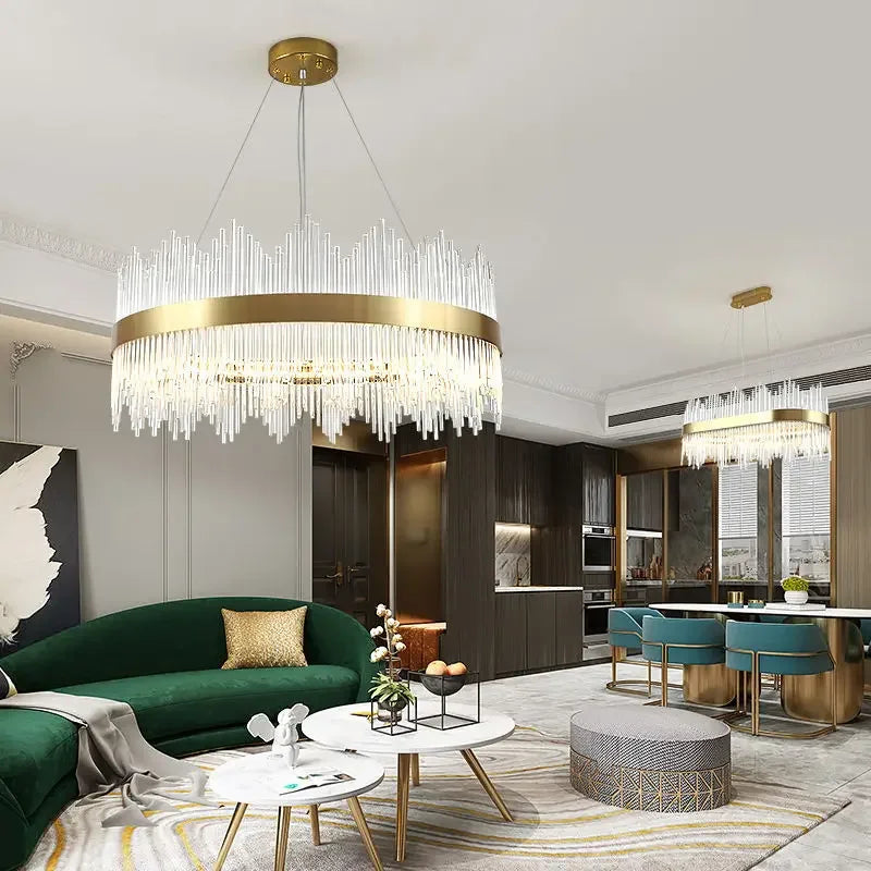 lustre suspension cristal moderne doré blanc plafonnier luxe salon chambre luminaires rond rond