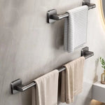 porte serviettes mural moderne aluminium gris lisse auto salle bain sans perforetion étageries