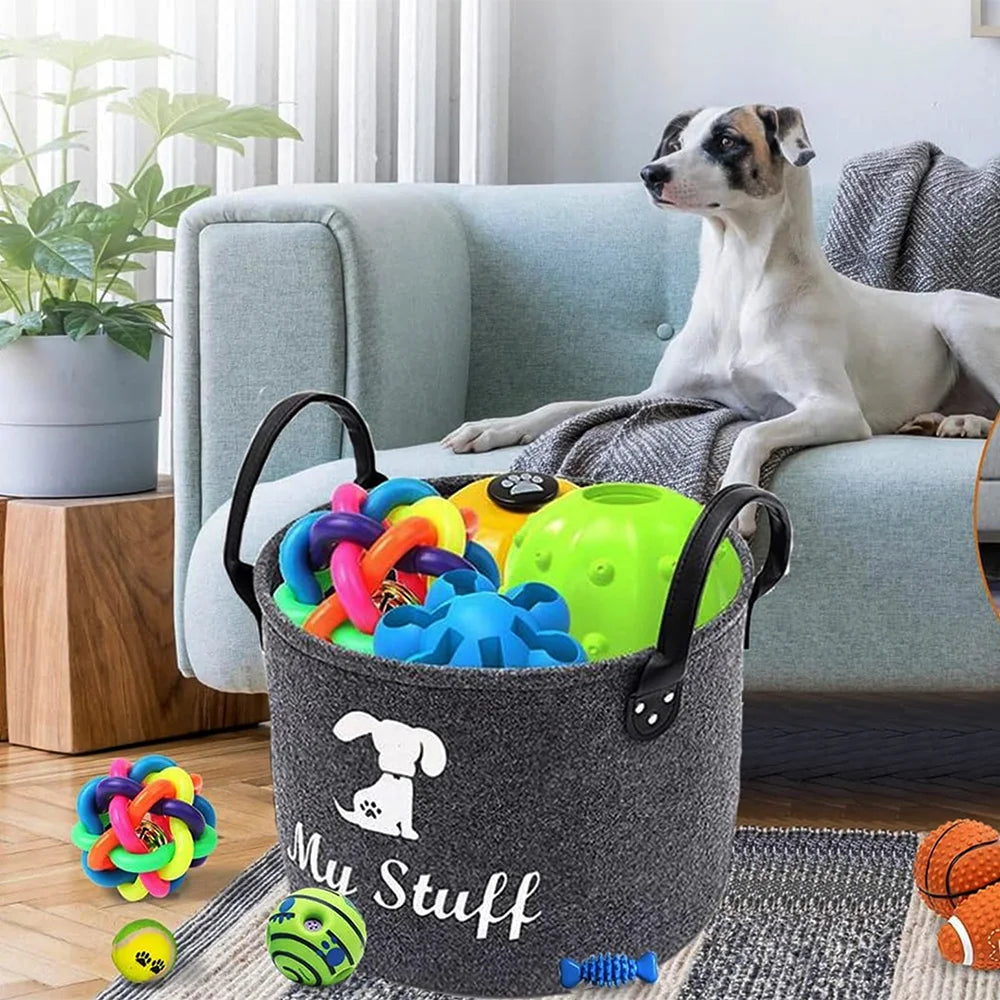 panier rangement animaux compagnie feutre my stuff poignées cuir jouets chiens couvertures snacks