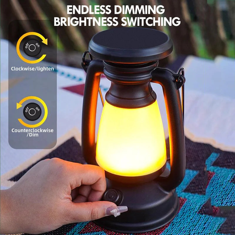 lanterne camping rechargeable led noir vintage interrupteur rotatif annuel suspension portable decorationextérieur