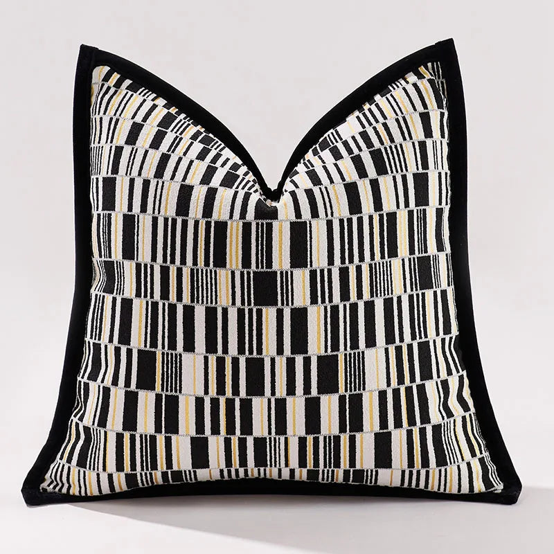 housse coussin géométrique noir blanc beige carré 45x45cm polyester décoratif contemporain lit canapé salon