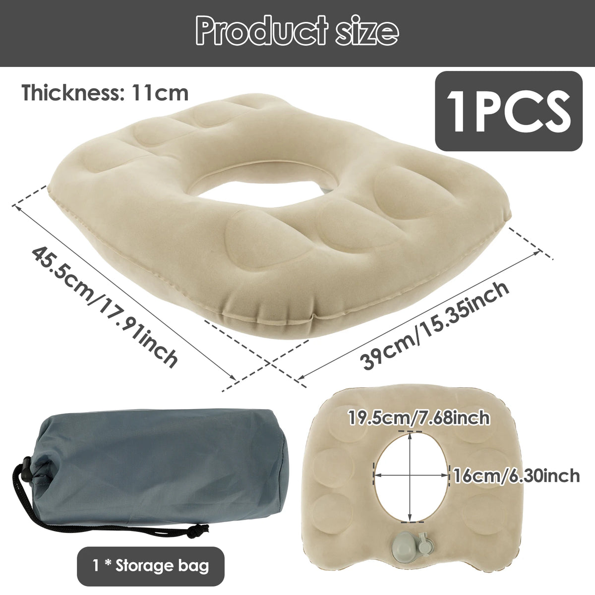 coussin gonflable forme beignet anti décubitus massage eau pvc beige clair doublure confortable ergonomique