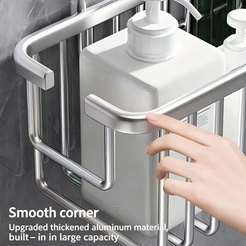 panier douche argenté grille horizontale moderne tringle salle bain rangement efficace élégant intérieur sophistication