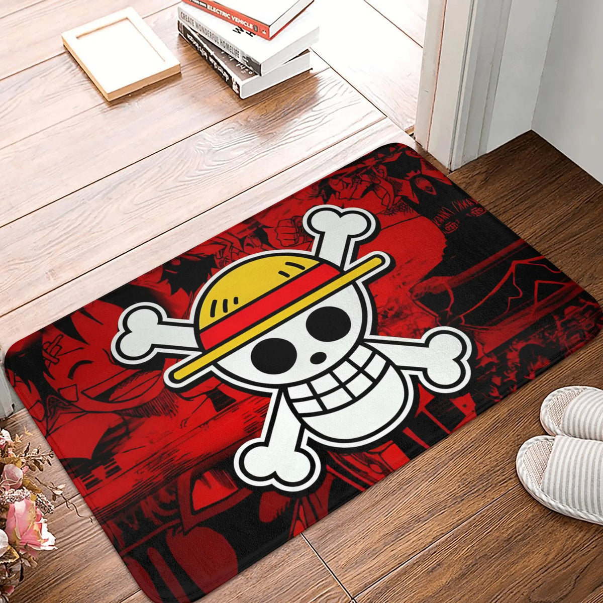 tapis sol antidérapant one piece zoro épées croisées moderne vert noir blanc