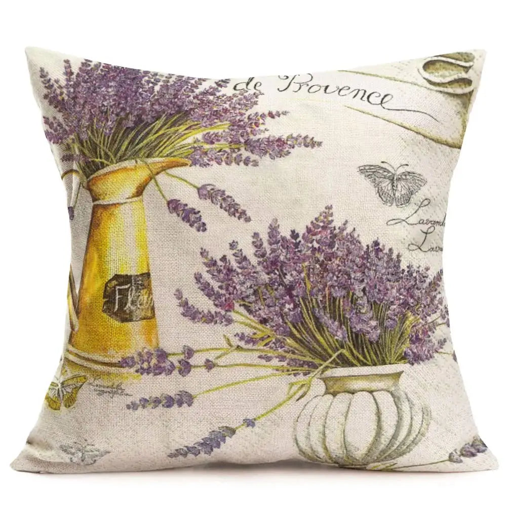 coussin decoratif hydrangeas lavande texture lin vintage maison 40x40cm polyester respectueux environnement