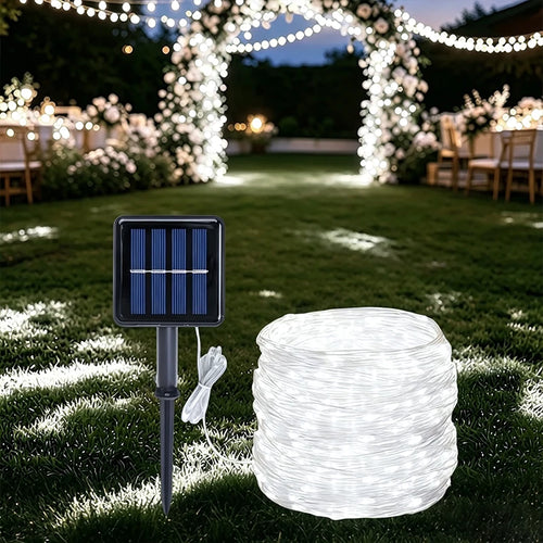 guirlande lumineuse solaire led blanc chaud filament extérieur jardin terrasse décoration nuit étanche piquet