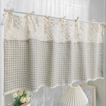 rideau fenêtre maison opacité beige gris carreaux dentelle vintage rustique