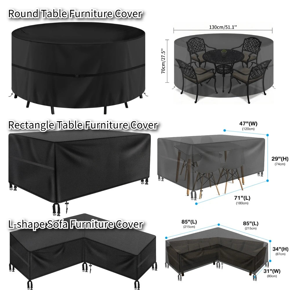 housse meubles extérieurs polyester imperméable noire moderne élastiques ajustables rectangle lshape rond