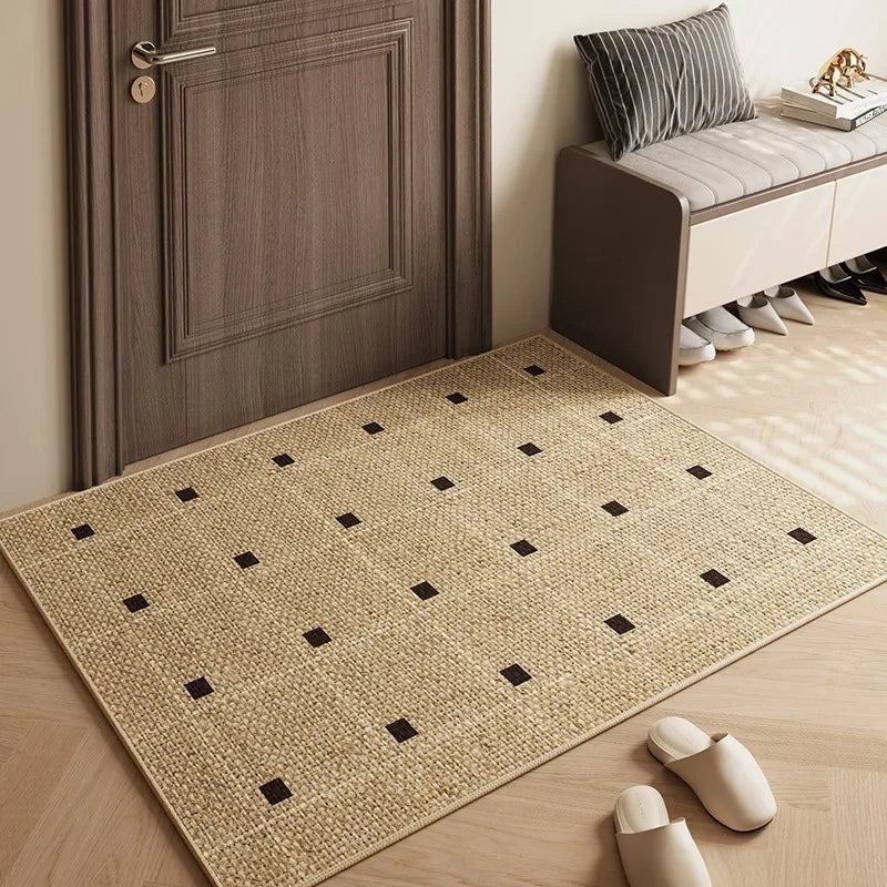tapis d'entrée intérieur moderne noir beige motif géométrique damier antidérapant polyester 30x50 cm