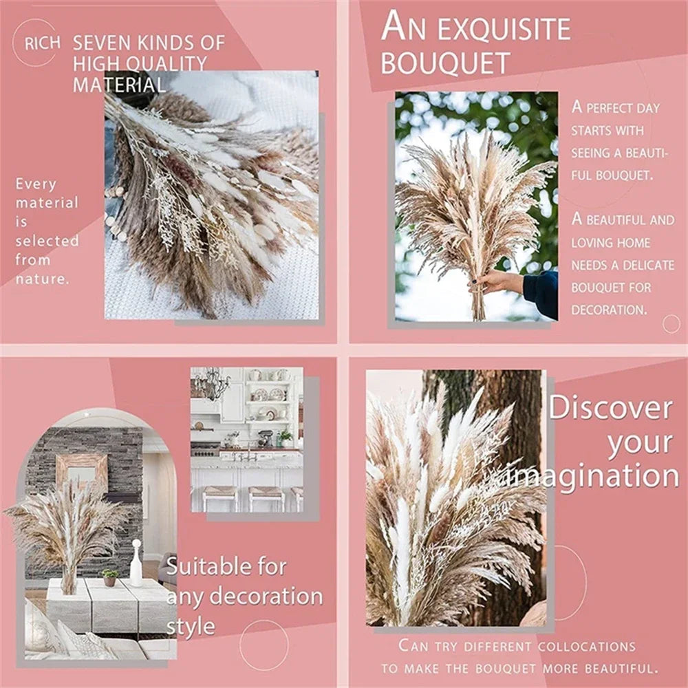 bouquet fleurs séchées pampa naturelle blanc beige rustique décoration intérieure bohème minimaliste ambiance relaxante