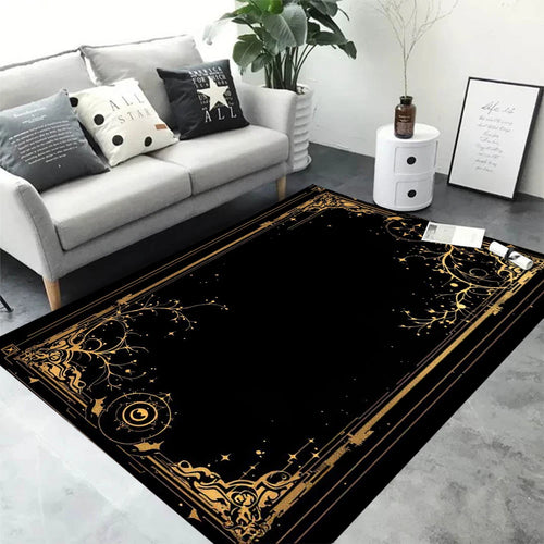 tapis salon moderne motif géométrique noir blanc décoration maison intérieur vintage bohème chic