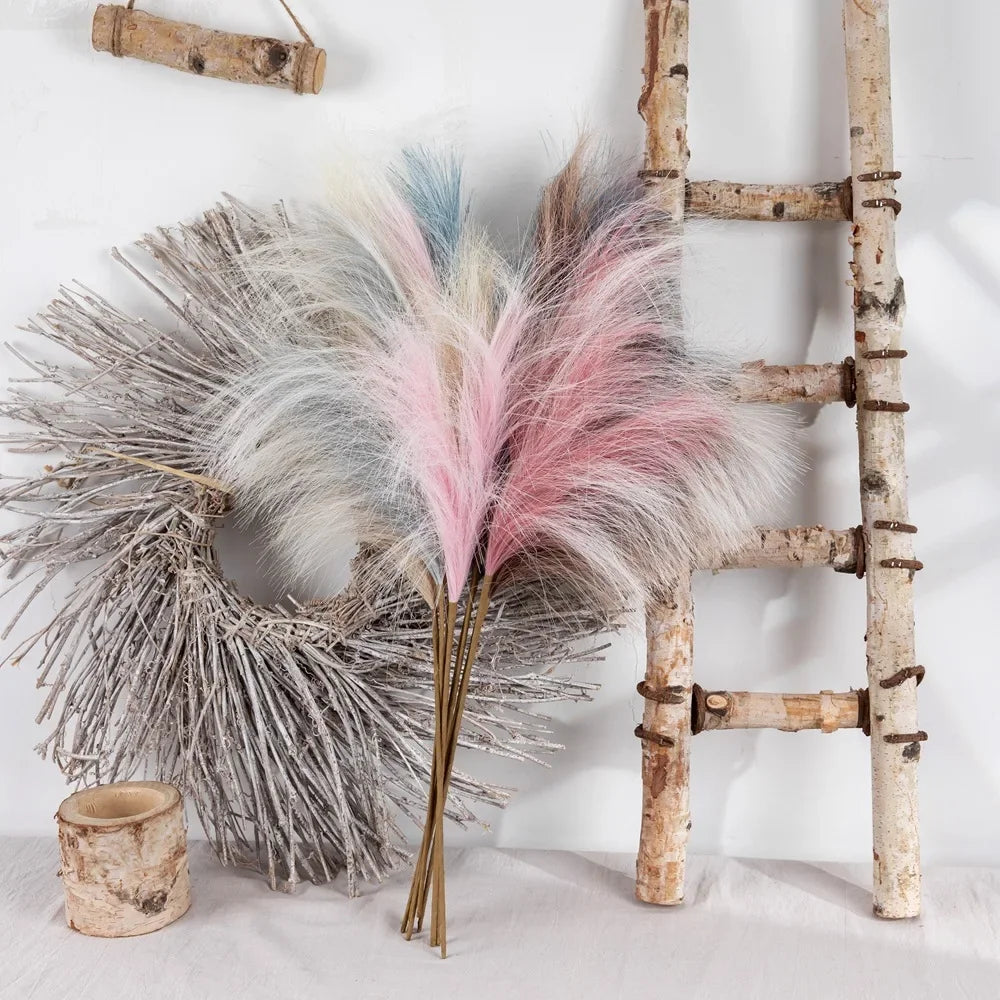 bouquet plumes artificielles gris rose beige bleu naturel rustique intérieur 75cm decoration fete mariage