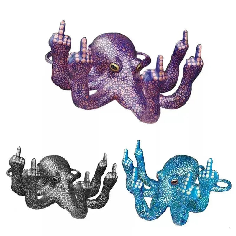 statuette octopus bleu points blancs résine contemporaine opaque décoration maison