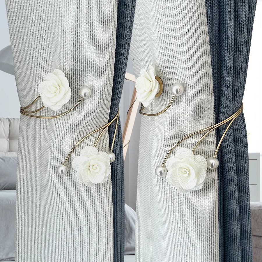 accessoires fenêtre rideau clips roses tissu moderne élégant off white rouge doré