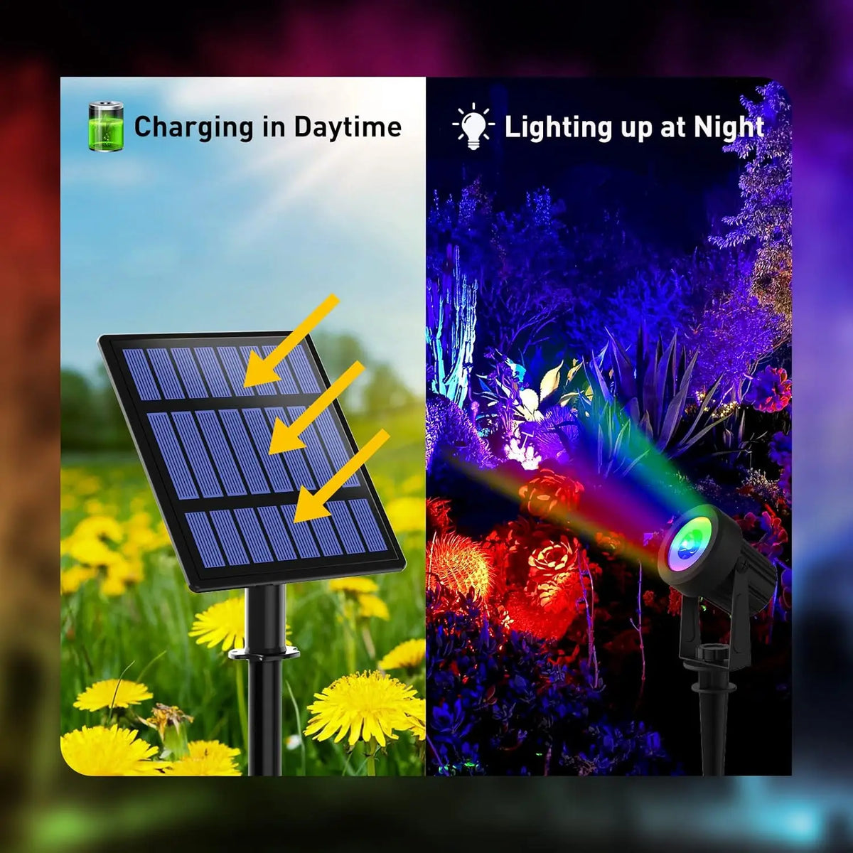 projecteur solaire led changeante ip65 étanche moderne noir matextérieur jardin fixepiquet