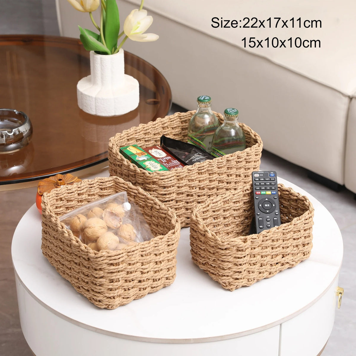 paniers rangement tissage corde fibre végétale réutilisables gris noir beige blanc opacité rustique naturel