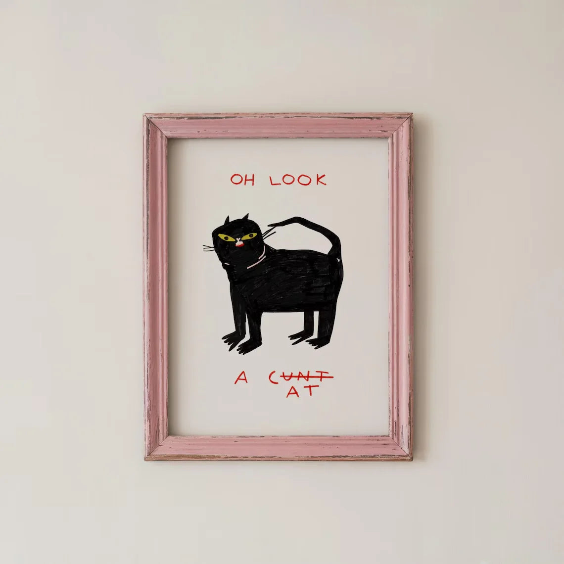 cadre mural géométrique chat noir oh look salon classique rose bleu vert