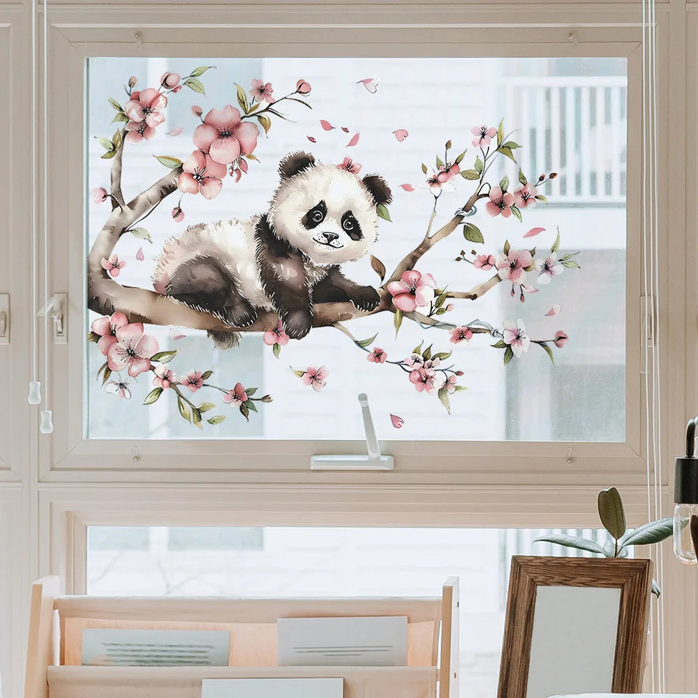 sticker mural panda fleurs illustration auto adhésif résistant eau chambre enfant décoration maison