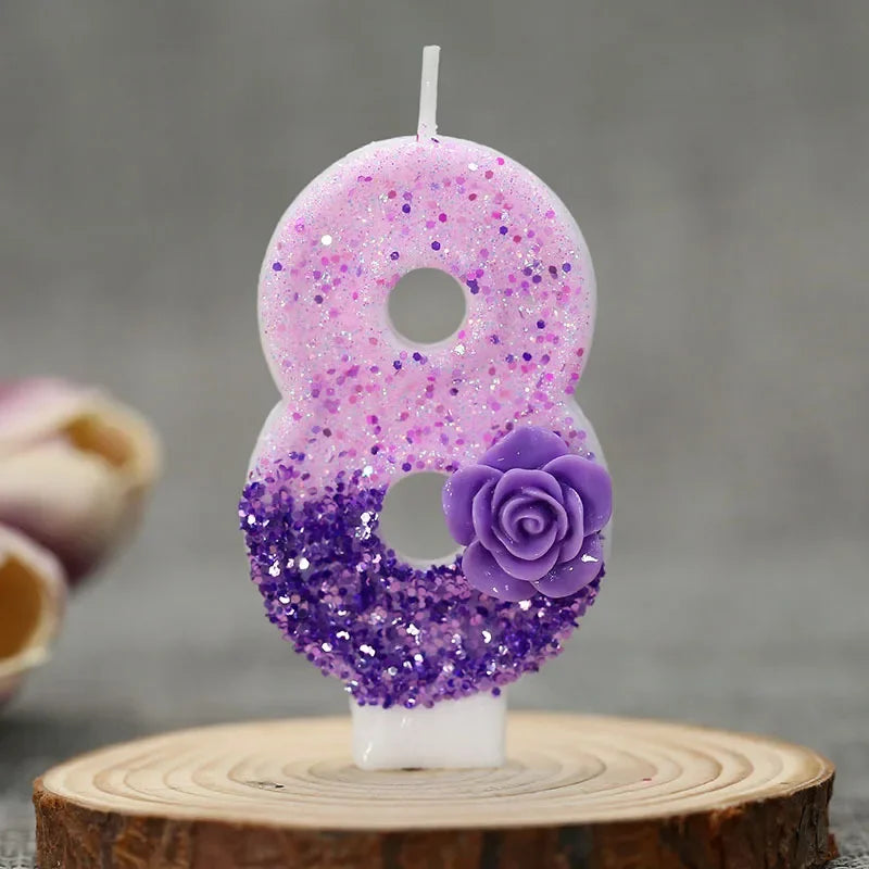 bougies forme chiffres pailletées violettes blanches décoratives anniversaire festive filles garçons