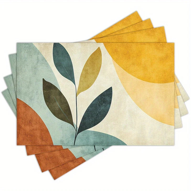 tapis table moderne feuilles stylisées géométrique beige vert bleu orange jaune facile entretien résistant