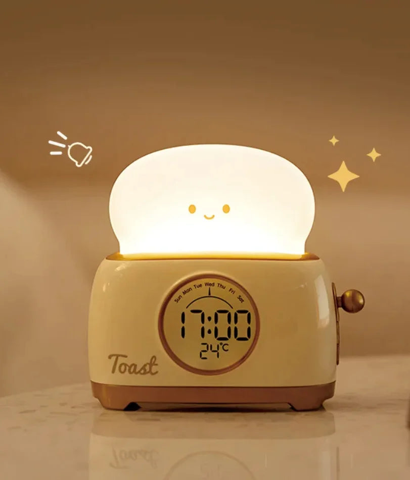 réveil enfant forme grille pain vert clair écran digital affichage heure température kawaii enfantin