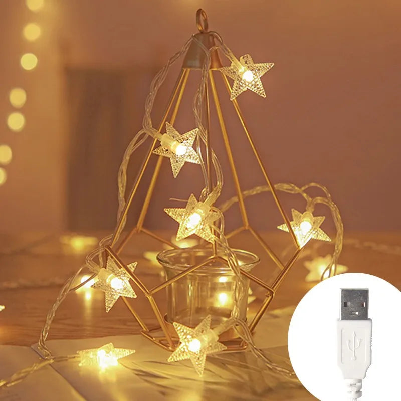 guirlande lumineuse led étoiles blanches décoration extérieur jardin mariage fête maison usb moderne blanc