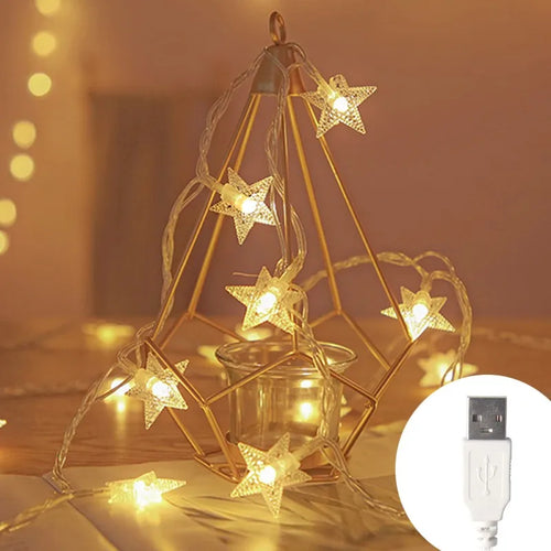 guirlande lumineuse led étoiles blanches décoration extérieur jardin mariage fête maison usb moderne blanc