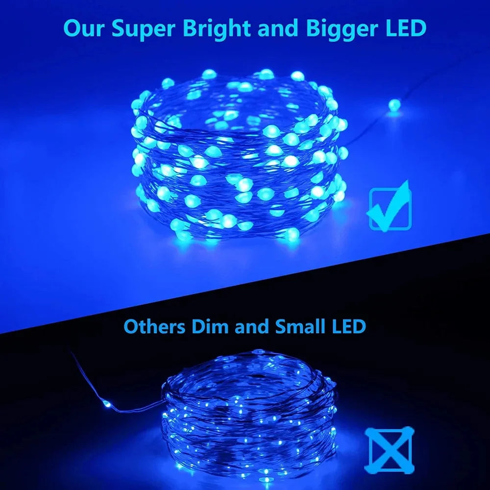 guirlande lumineuse solaire 300 led bleu doré led moderne clipsétales