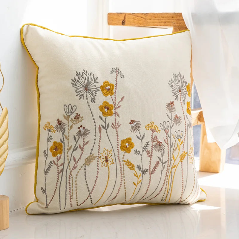 taies d'oreillers brodées motifs floraux modernes polyester 100% blancs décoratifs maison voiture 30x50cm 45x45cm