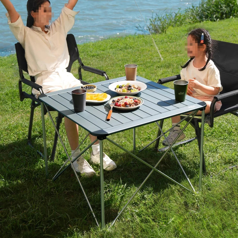 table pliante extérieure moderne gris métallisé pieds pliants sac rangement patio jardin