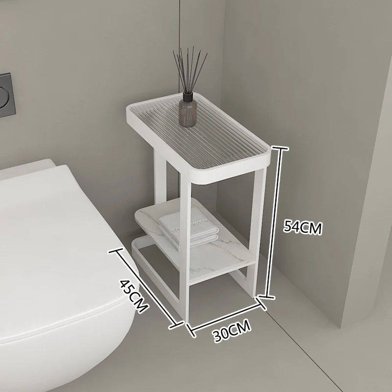 table salle bain moderne métal blanc texture grille gris marbre