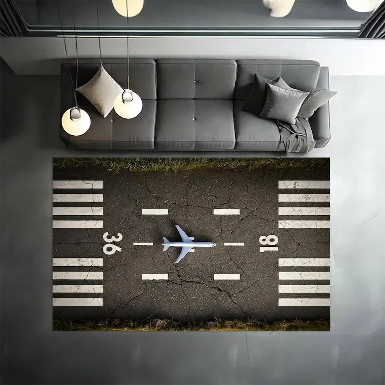 tapis moderne aéroport avions pistes vert gris blanc salon chambre décoratif polyester polypropylène