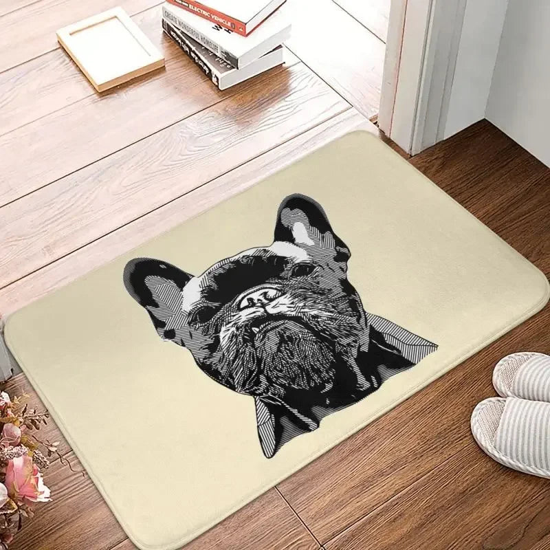 tapis porte intérieur beige motif chien noir blanc moderne antidérapant imperméable salon cuisine