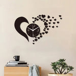 horloge murale acrylique forme cœur quartz noir décoration moderne chambre salon adhésif aiguille