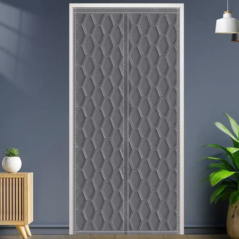 rideau porte hiver isolation coupe vent moustiquaire fibre polyester adhésif hexagones moderne marron foncé