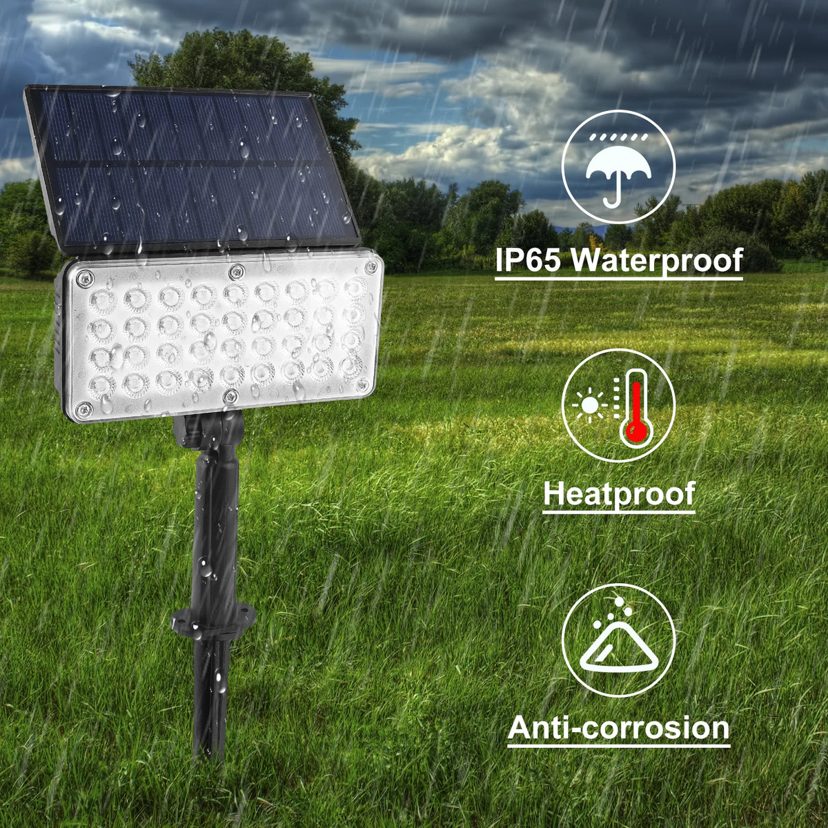 projecteur solaire décoration jardin extérieur led ip65 moderne noir mat mưa bão resistant