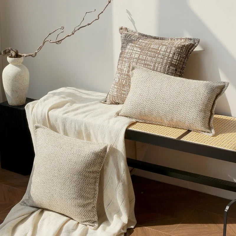 coussins décoratifs géométriques polyester beige marron modernes maison voiture decoration interieur jacquard