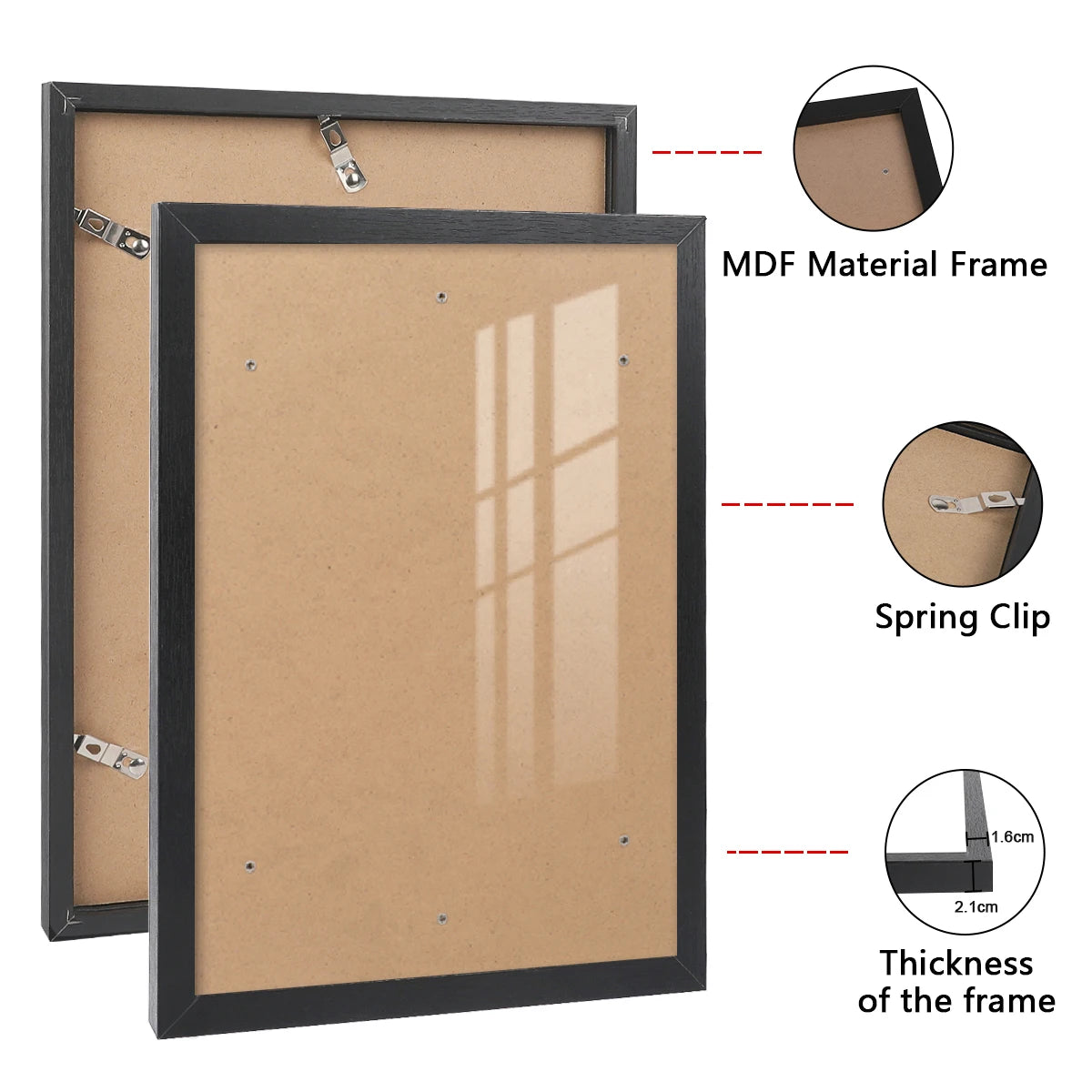 cadre photo moderne noir blanc bois transparent verre acrylique fond carton inclinable poser