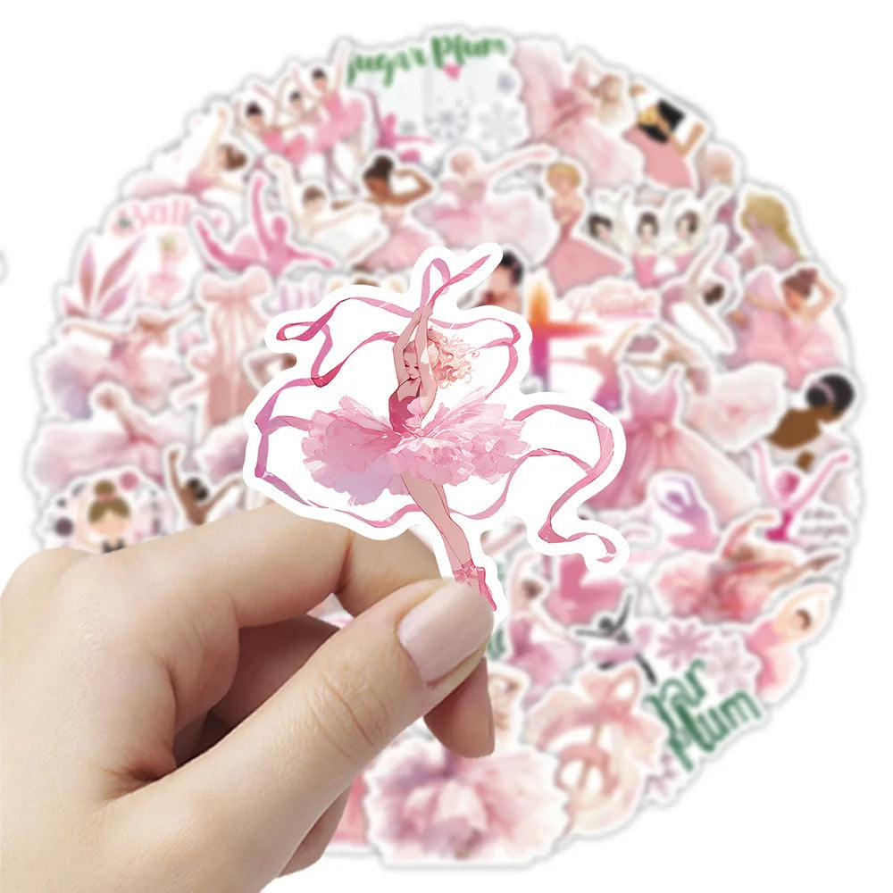 stickers danse tutu sugar plum floral illustration pastel adhésifs rose blanc chambre classe