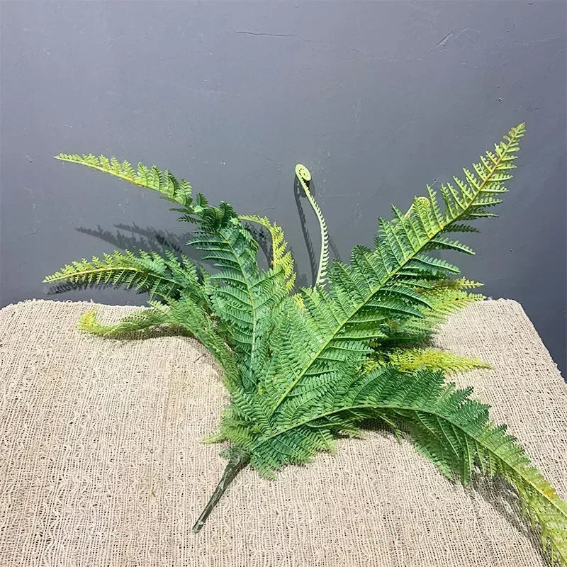plantes artificielles fougère boston feuilles vertes jaunes decoration exterieure intérieure naturelle réaliste