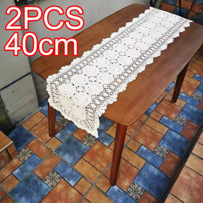 nappes dentelle motif floral vintage rustique blanc beige transparentes 40cm largeur decoration table champêtre
