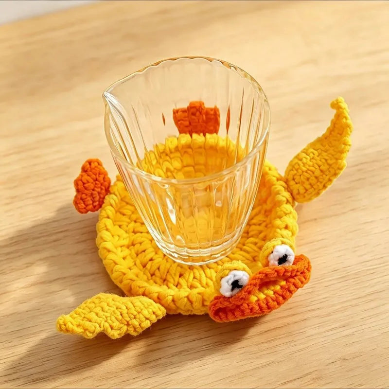 coasters crochetés motifs animaux créatifs opaques vert bleu jaune blanc dinosaure oiseau écologiques