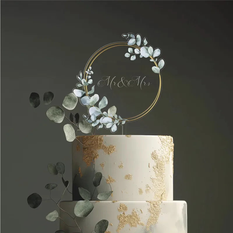 décoration gâteau transparente fleurs vertes happy birthday clips anniversaire mariage baptême événement