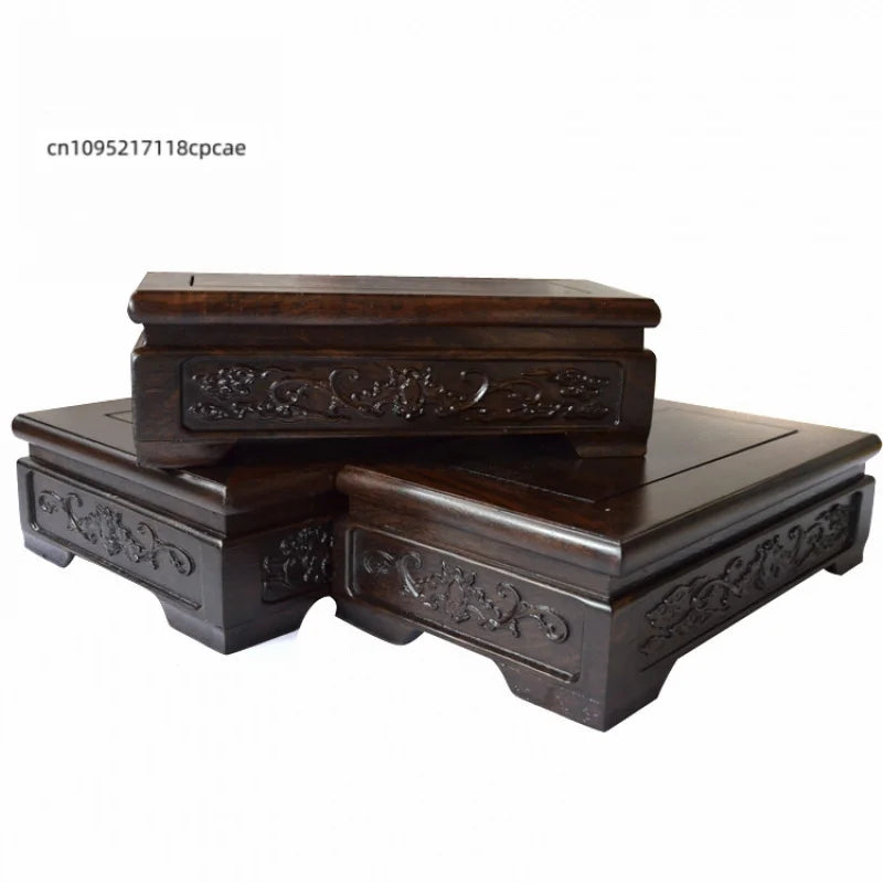 support bois sculpté classique noir vases pierres décorations