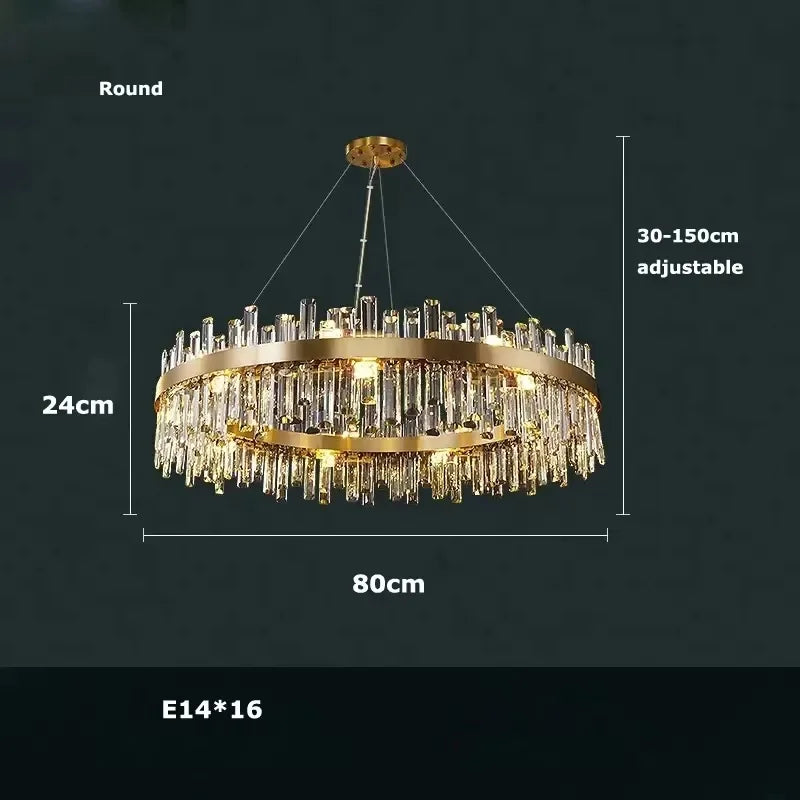 Suspension lumineuse moderne cristal doré transparent lumière LED brillante salon chambre cuisine