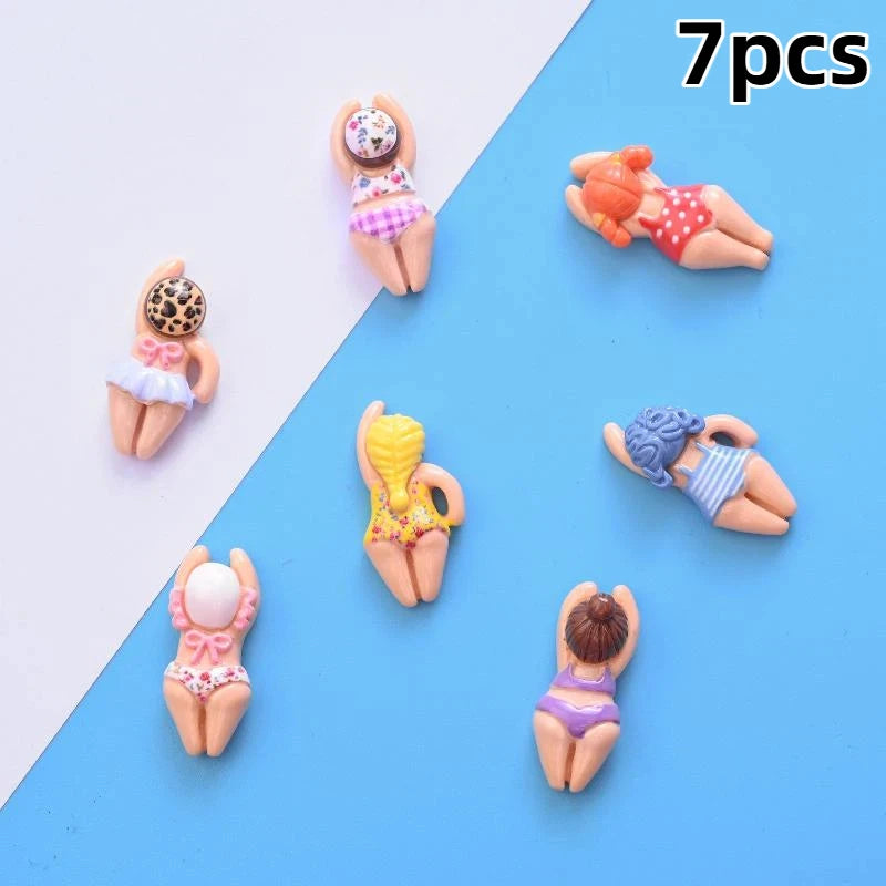 figurines résine personnes allongées peau claire vêtements colorés rayures pois léopard cartoon bijoux diy