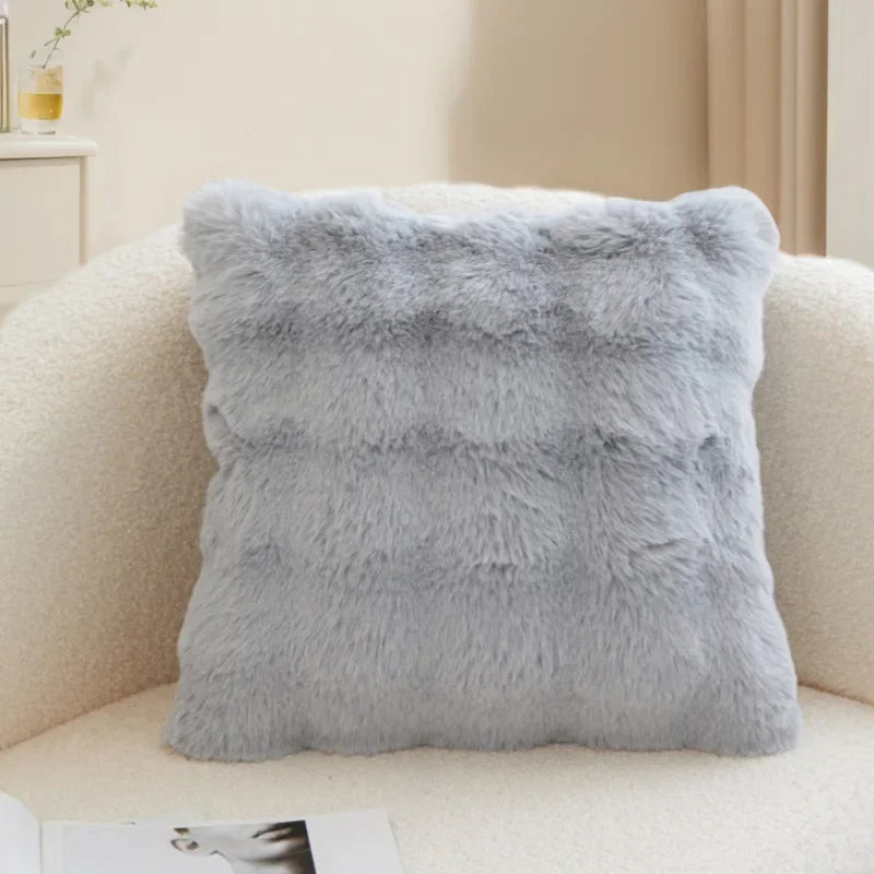taies d'oreiller velours fourrure couleurs unies moderne canapé hiver pastel clair beige gris marron