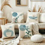 taies d'oreiller lin motif abstrait feuilles cercles moderne decoration maison