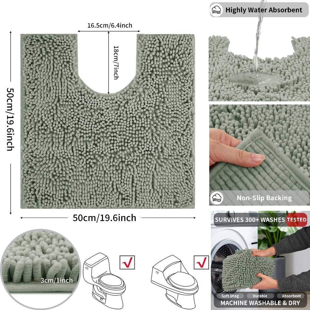 tapis toilette moderne gris clair pelucheux super absorbant antidérapant tissu microfibre chenille memory foam
